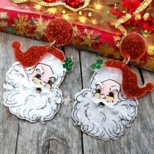 UNIQUE VINTAGE ACRYLIC GLITTER SANTA EARRINGS 2